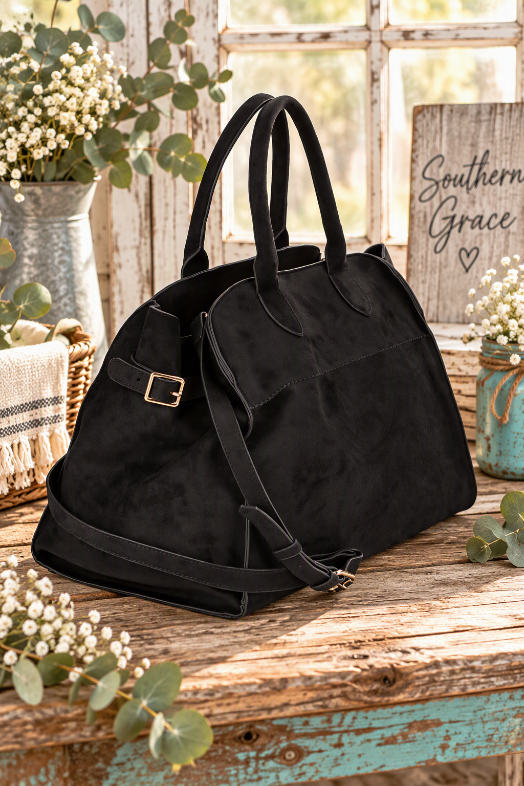 Southern Grace Black Weekender Handbag