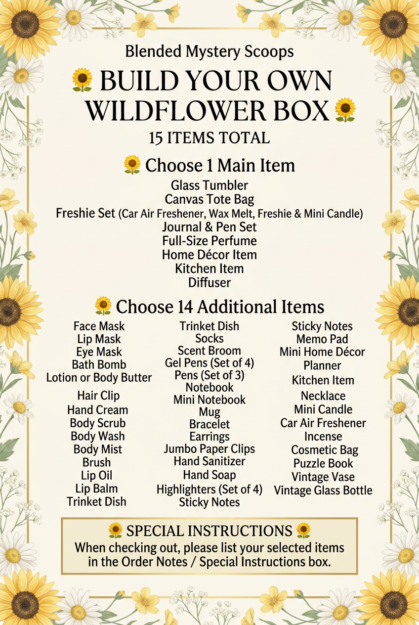 Cream and ivory wildflower boutique flyer for Blended Mystery Scoops